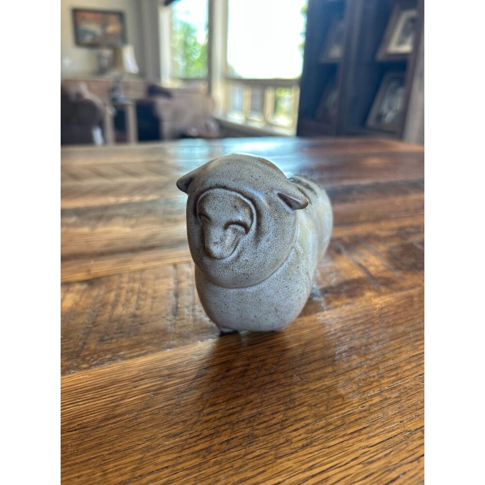 Vintage Pottery Stoneware Sheep Figurine Decorative Collectible